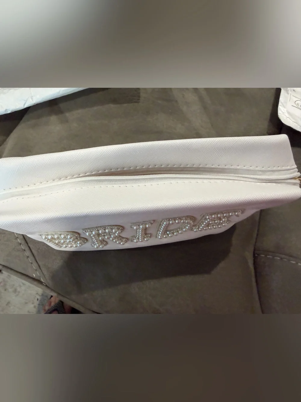 Macy's White 'BRIDE' Crystal-Embellished Cosmetic Bag